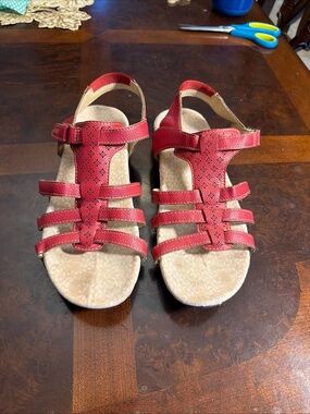 Women's Red Strappy Comfort Sandals with Adjustable Back Strap
